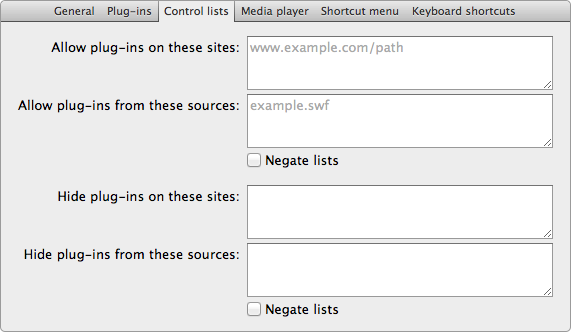 Control lists tab